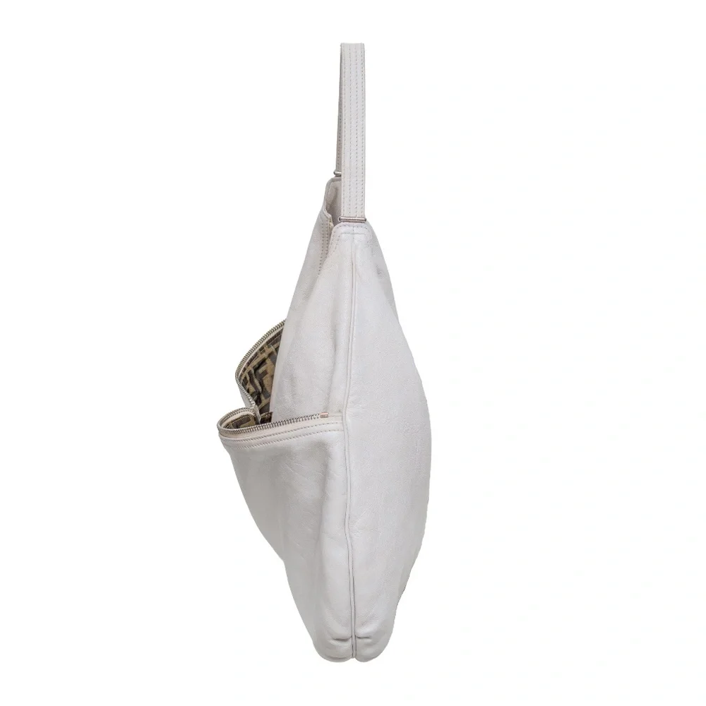 Vintage Fendi White Leather Hobo Shoulder Bag‎